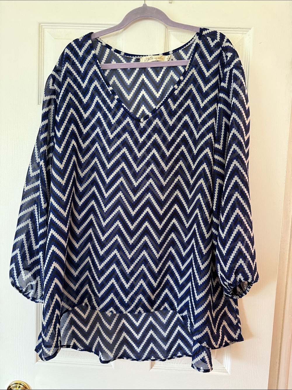 Liberty Love Navy & White Chevron Top 3X